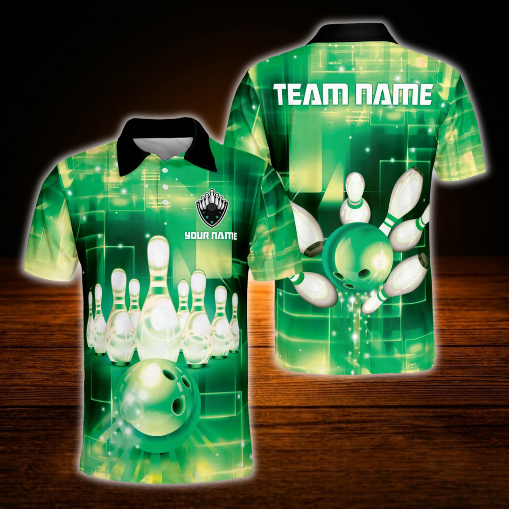 Custom Team Blue Lightning Bowling Polo Shirt Men, Custom Bowling Shirt