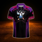 Custom Name Black Purple Bowling Polo Shirt For Men, Custom Bowling Shirt
