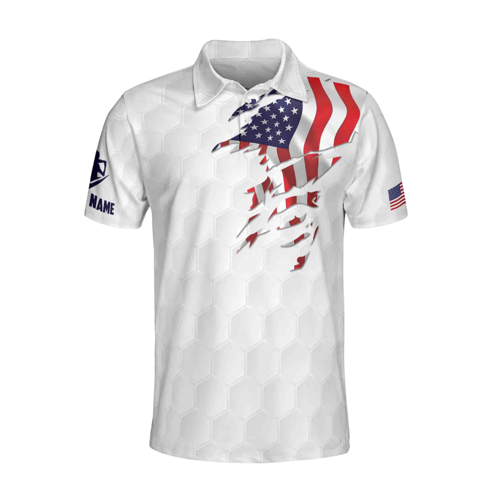 Custom American Flag White Golf Polo Shirt For Men, Custom Patriotic Golf Shirts GE0078