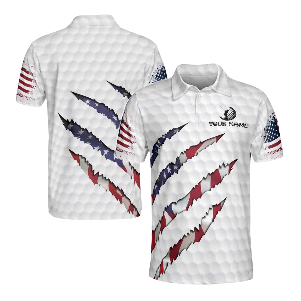 Custom Men's American Flag Golf Polo Shirt, Custom Patriotic Golf Shirts GE0080