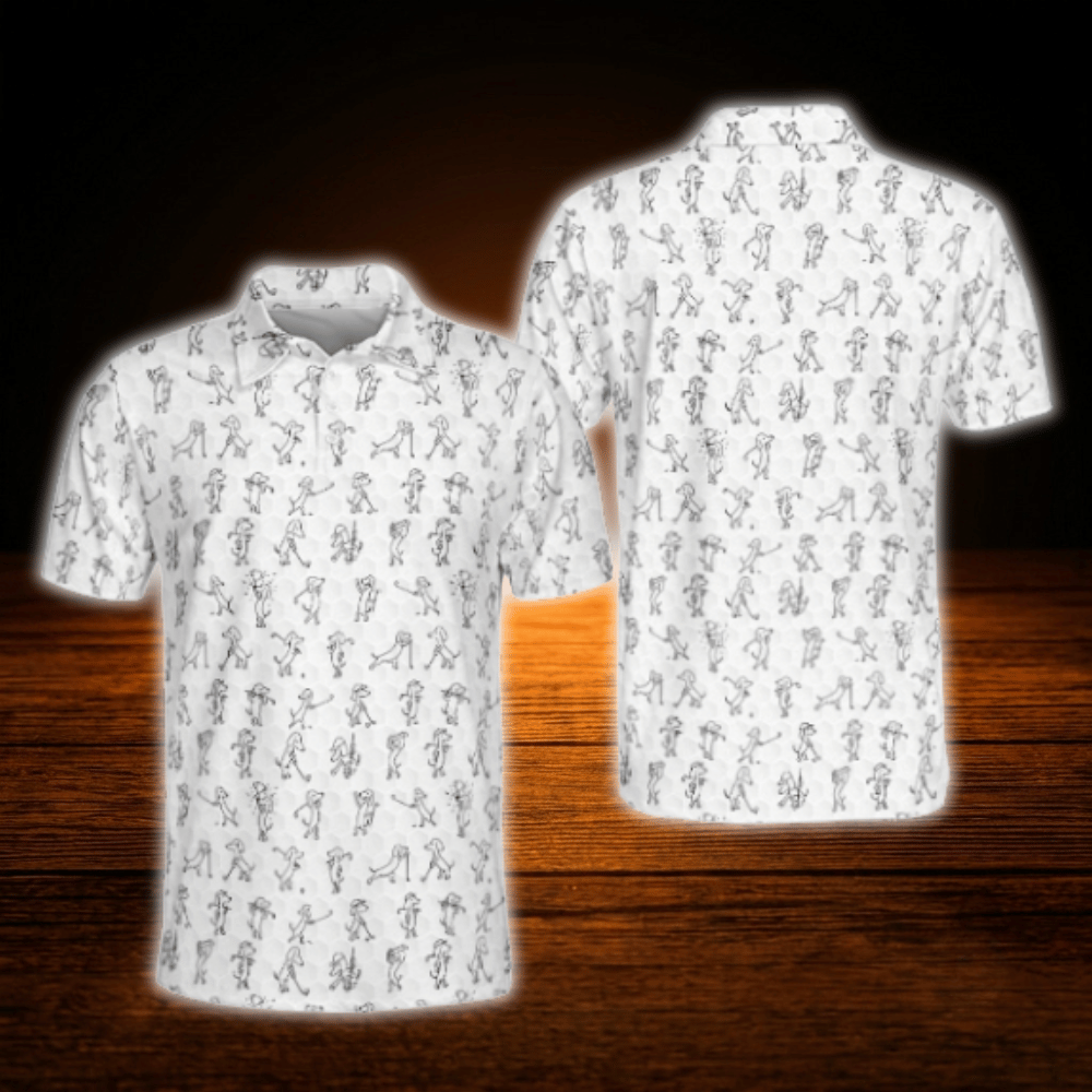 Dachshund Wiener Men's White Golf Polo Shirts, Dog Dachshund Golf Shirts