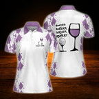 Personalized Swing Swear Drink Repeat Wine Women  Golf Polo Shirts, Custom Funny Golf Shirts For Ladies