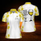 Personalized Swing Swear Drink Repeat Wine Women  Golf Polo Shirts, Custom Funny Golf Shirts For Ladies