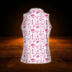 Let's Go Girl White And Pink Cowgirl Women's Sleeveless Golf Shirt, Western Golf Shirt For Ladies