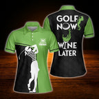 Golf Now Wine Later Custom Women Polo Golf Shirts, Custom Wine Golf Shirt For Ladies